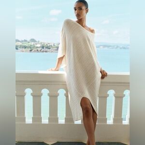 Zara Asymmetric Knit Tunic Dress in Beige White in Small Medium